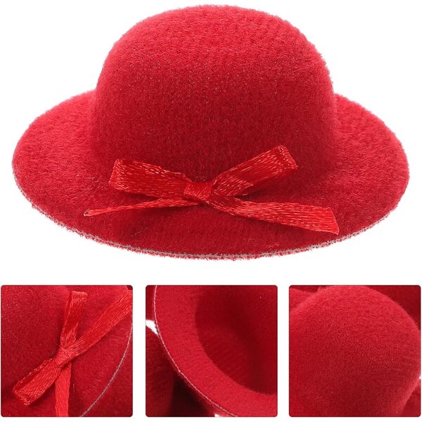 6 Mini Cappelli in Tessuto Rosso con Fiocco per Bambole - Accessori Decorativi e Creativi