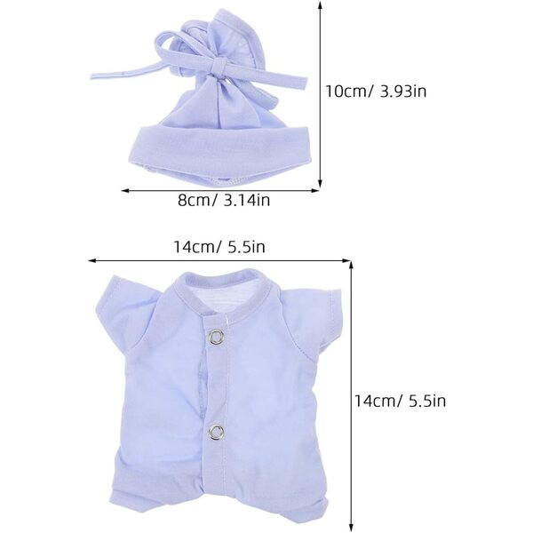 10-teiliges Bekleidungsset für 25 cm große Puppen aus Baumwolle mit blauer Mütze und Socken