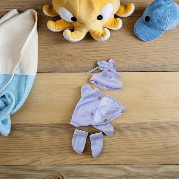 10-teiliges Bekleidungsset für 25 cm große Puppen aus Baumwolle mit blauer Mütze und Socken
