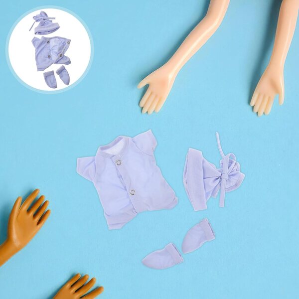 10-teiliges Bekleidungsset für 25 cm große Puppen aus Baumwolle mit blauer Mütze und Socken
