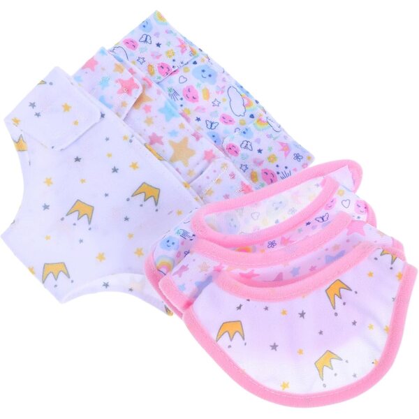 Set mit 6 Slips für 43-cm-Puppen mit farbigen Lätzchen und Fantasiemustern