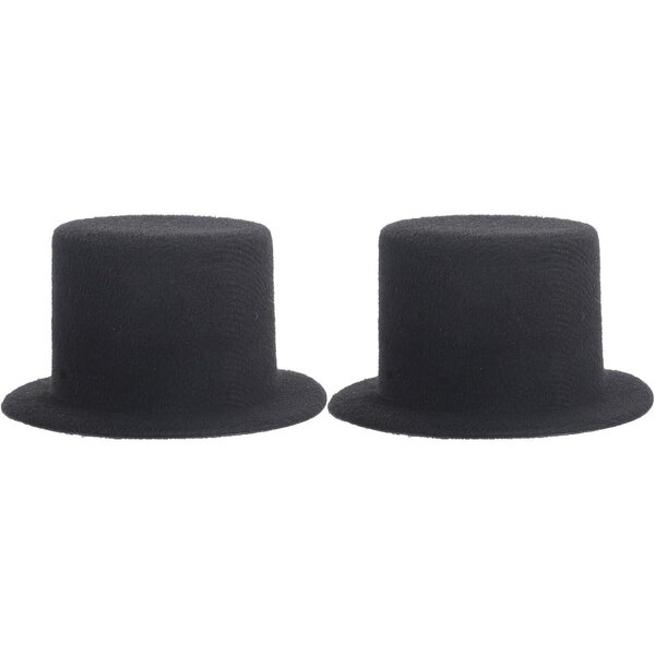 Set 2 Mini Cappelli a Cilindro Neri in Tessuto 9 cm per Bambole e Bricolage