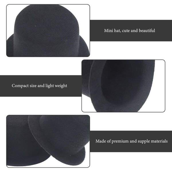 Set 2 Mini Cappelli a Cilindro Neri in Tessuto 9 cm per Bambole e Bricolage