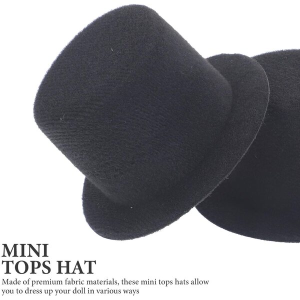 Set 2 Mini Cappelli a Cilindro Neri in Tessuto 9 cm per Bambole e Bricolage