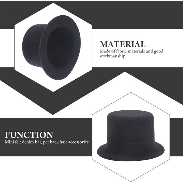 Set 2 Mini Cappelli a Cilindro Neri in Tessuto 9 cm per Bambole e Bricolage