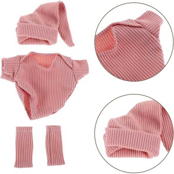 Rosa Kleidungsset für 18-cm-Puppen mit Polyesterschuhen und Hut