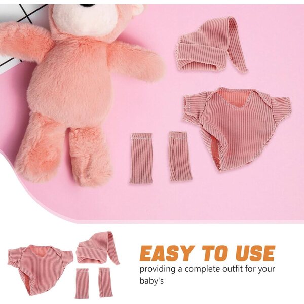 Komplettes Kleidungsset für 18-cm-Puppen mit Schuhen und rosa Hut aus Polyester