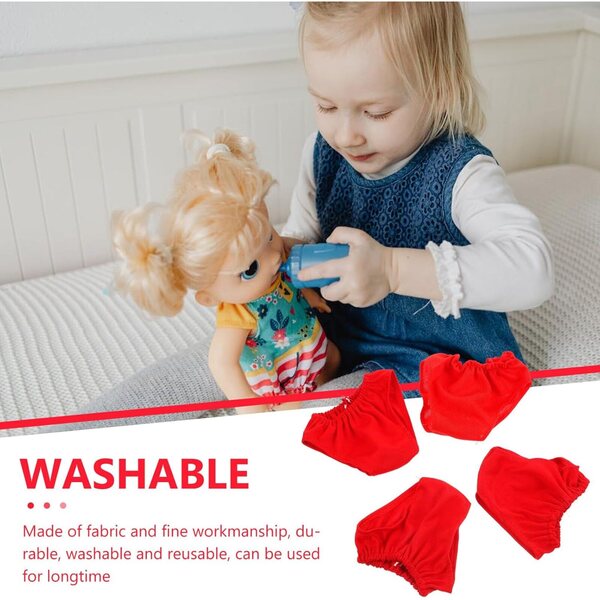 Set 4 Culottes Rosse Riutilizzabili in Tessuto per Bambole 45-60 cm, Accessori Realistici