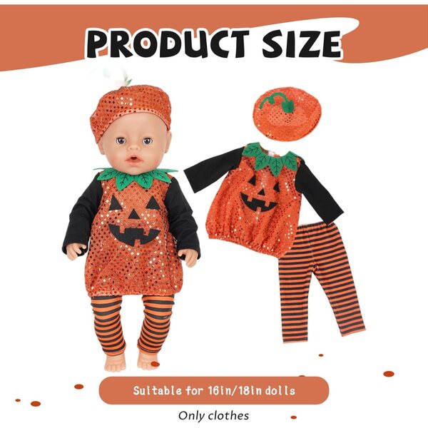 Abbigliamento Halloween per Bambole 16/18 Pollici - Costume Zucca con Pantaloni e Cappello