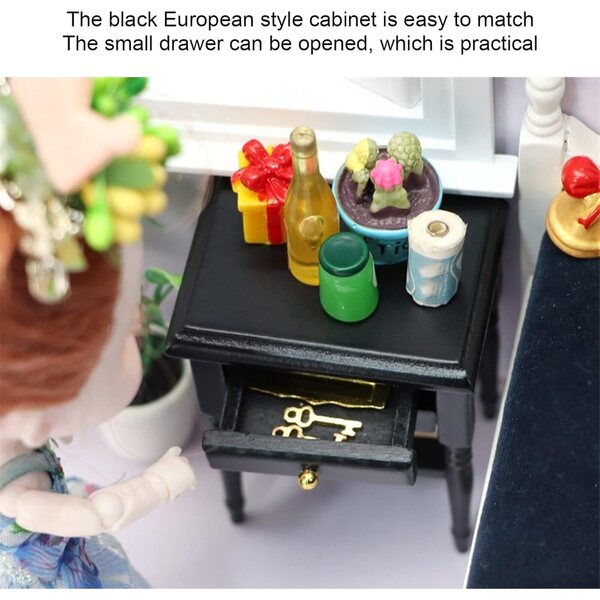Comodino in Legno Miniatura 1:12 per Casa delle Bambole - Stile Europeo e Retrò