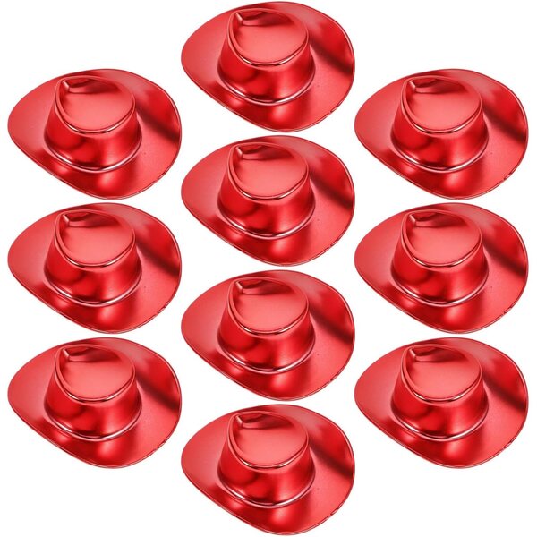 Set 10 Mini Cappelli da Cowgirl in Plastica Rossa per Bamboles e Bricolage