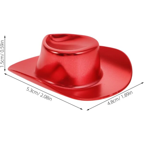 Set 10 Mini Cappelli da Cowgirl in Plastica Rossa per Bamboles e Bricolage