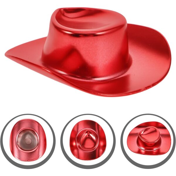 Set 10 Mini Cappelli da Cowgirl in Plastica Rossa per Bamboles e Bricolage