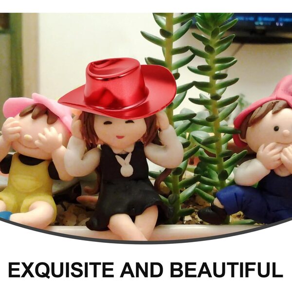 Set 10 Mini Cappelli da Cowgirl in Plastica Rossa per Bamboles e Bricolage