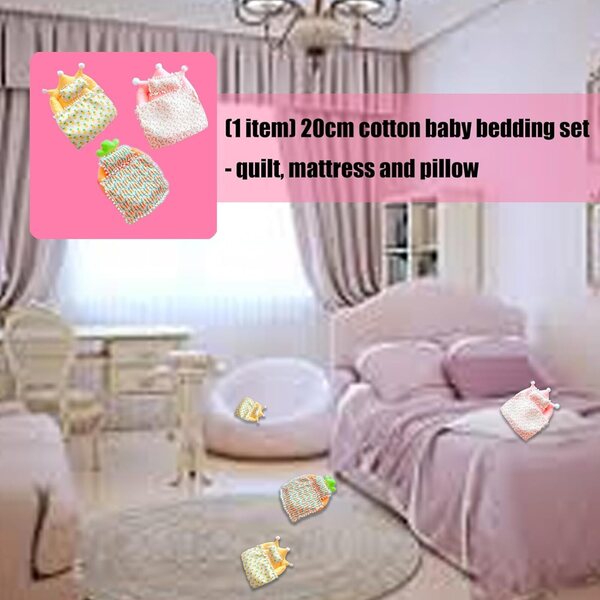 Set Letto Bambole 20 cm con Materasso e Cuscino in Peluche per Case delle Bambole