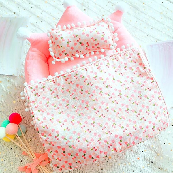 Set Letto Bambole 20 cm con Materasso e Cuscino in Peluche per Case delle Bambole