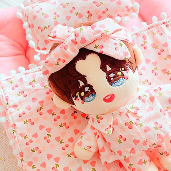 Set Letto Bambole 20 cm con Materasso e Cuscino in Peluche per Case delle Bambole