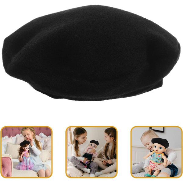 Basco in Lana per Bambole Nero 10 cm – Cappello Francese Morbido e Versatile
