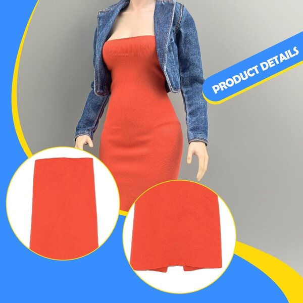 Miniaturkleid für 1/6 Figuren – Damen-Etuikleid 15,5 cm Orange-Rot