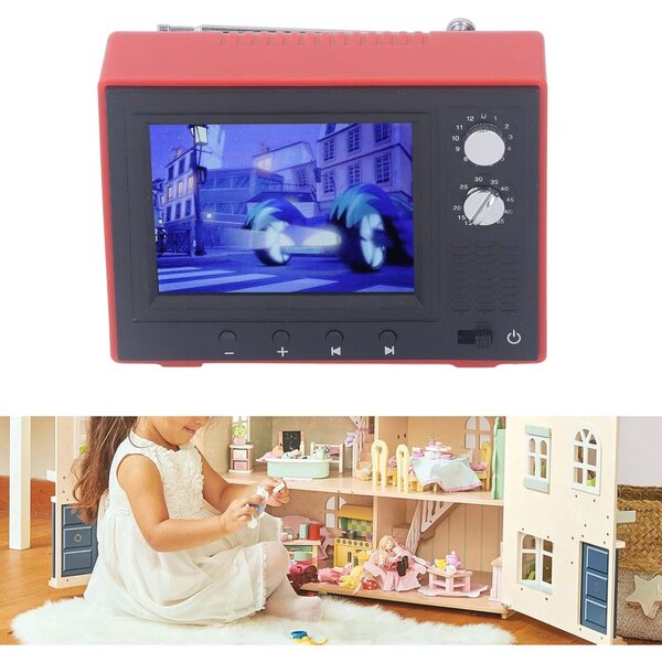 TV in Miniatura Retrò per Casa delle Bambole con Batteria Ricaricabile e Design Realistico
