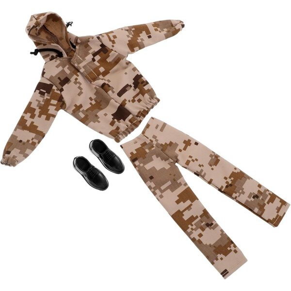 Completo vagamente militare per bambola ragazzo da 30 cm con felpa, pantaloni e sciarpa color kaki