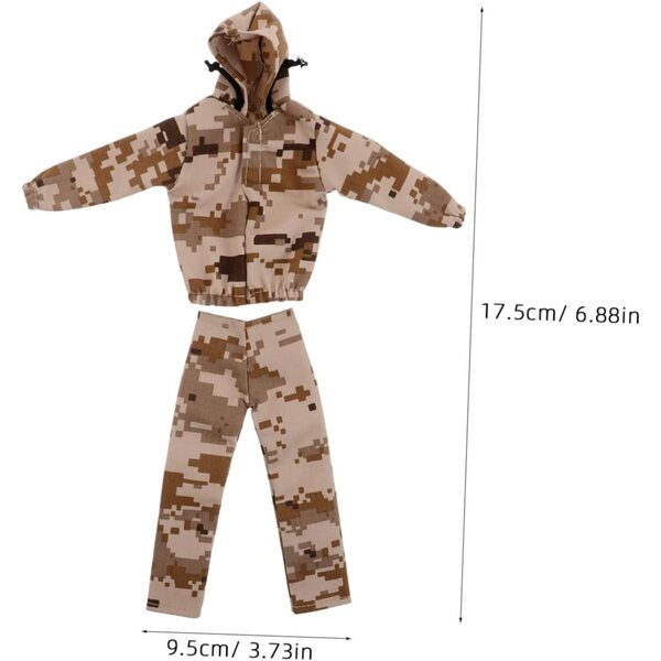 Completo vagamente militare per bambola ragazzo da 30 cm con felpa, pantaloni e sciarpa color kaki