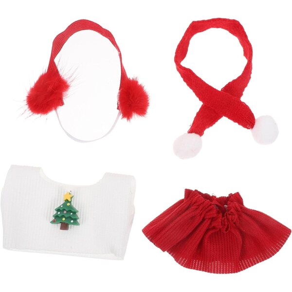 Set Abbigliamento per Bambole Natale: Giacca+Gonna+Sciarpa+Paraorecchie Rosso