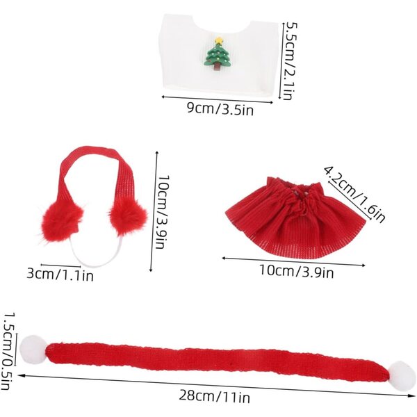 Weihnachtspuppen-Bekleidungsset: Jacke+Rock+Schal+rote Ohrenschützer