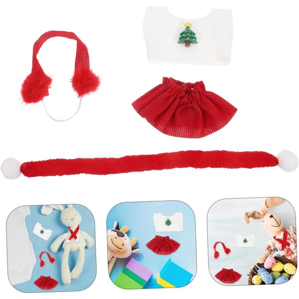 Weihnachtspuppen-Bekleidungsset: Jacke+Rock+Schal+rote Ohrenschützer