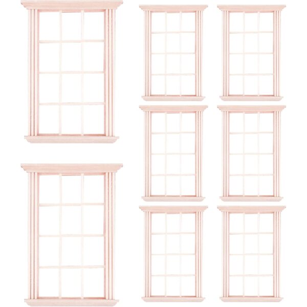 Set 8 finestre in legno miniatura 1:12 per casa delle bambole, cornice 12 griglie