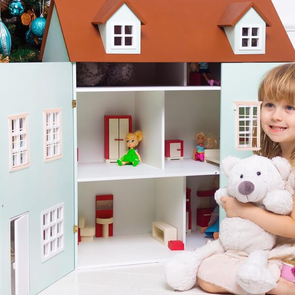 Set 8 finestre in legno miniatura 1:12 per casa delle bambole, cornice 12 griglie