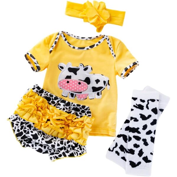 Tenuta Estiva Bambole Reborn Bambina Motivo Mucca Cartoon con Accessori Completi