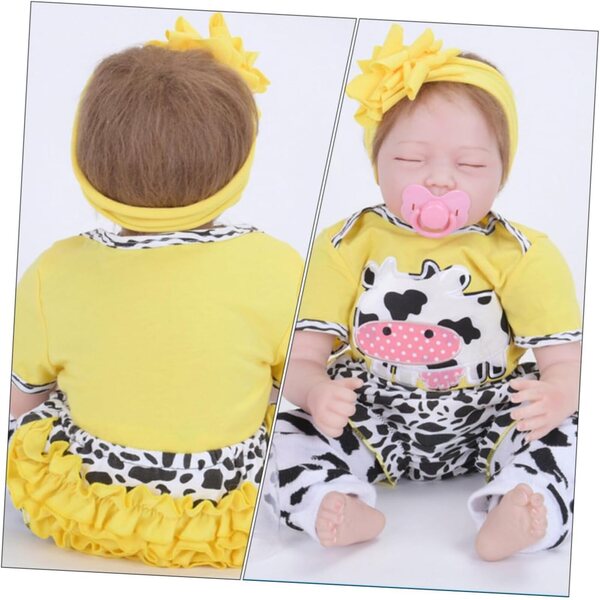 Tenuta Estiva Bambole Reborn Bambina Motivo Mucca Cartoon con Accessori Completi