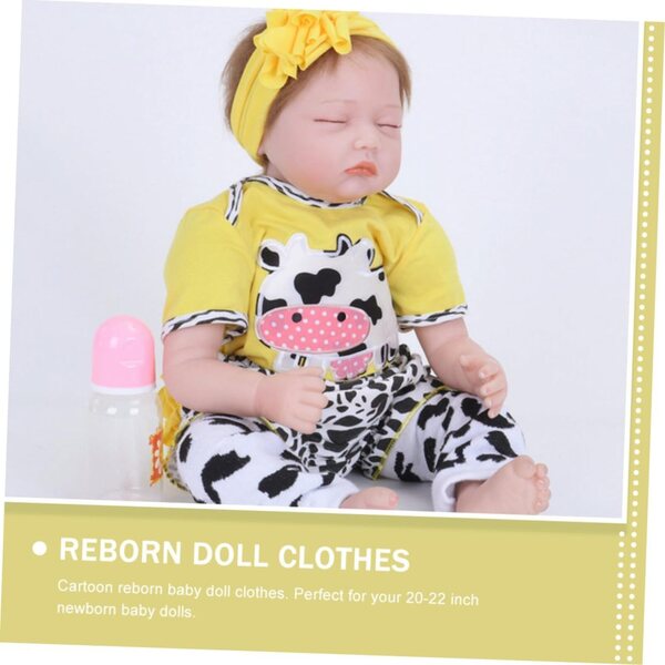 Tenuta Estiva Bambole Reborn Bambina Motivo Mucca Cartoon con Accessori Completi