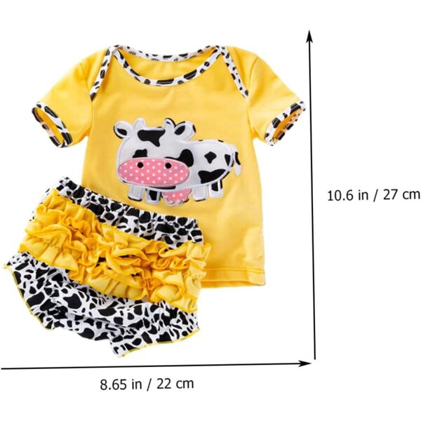 Tenuta Estiva Bambole Reborn Bambina Motivo Mucca Cartoon con Accessori Completi