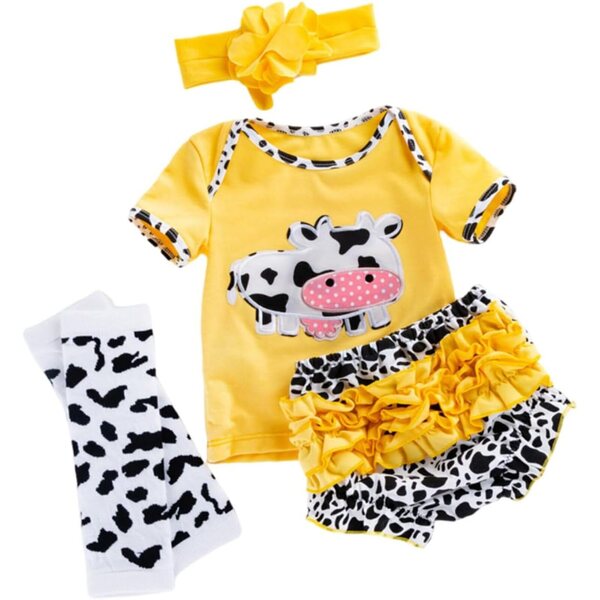 Abbigliamento in Cotone per Bambola Reborn con Motivo Mucca Giallo - Set Completo