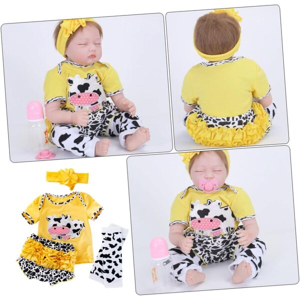 Abbigliamento in Cotone per Bambola Reborn con Motivo Mucca Giallo - Set Completo