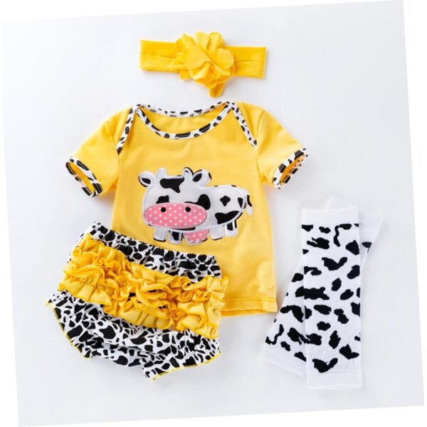 Abbigliamento in Cotone per Bambola Reborn con Motivo Mucca Giallo - Set Completo