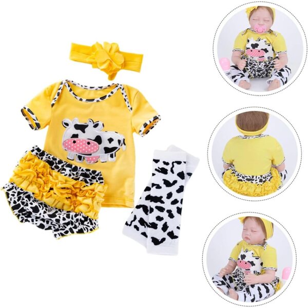 Abbigliamento in Cotone per Bambola Reborn con Motivo Mucca Giallo - Set Completo