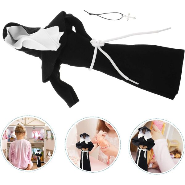 Costume da bambola Nonna con vestito nero e collana in argento - Completo per gioco di ruolo