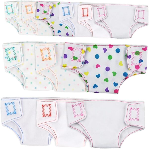 Mikinona 12 Pz Pannolini Lavabili per Bambole Cotone Colorati Accessori Gioco Bimba