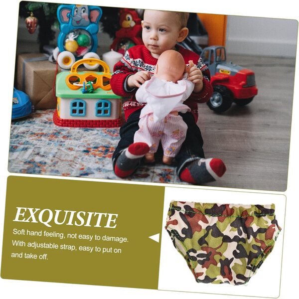 Set 4 slip regolabili in tessuto camouflage per bambole, lavabili e resistenti