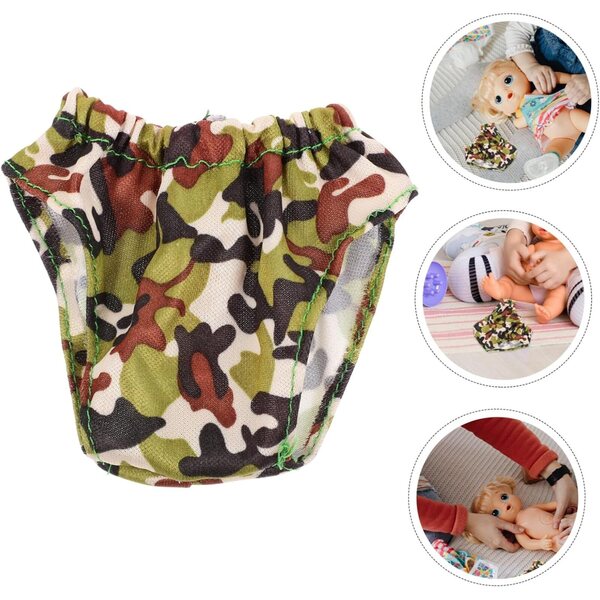 Set 4 slip regolabili in tessuto camouflage per bambole, lavabili e resistenti