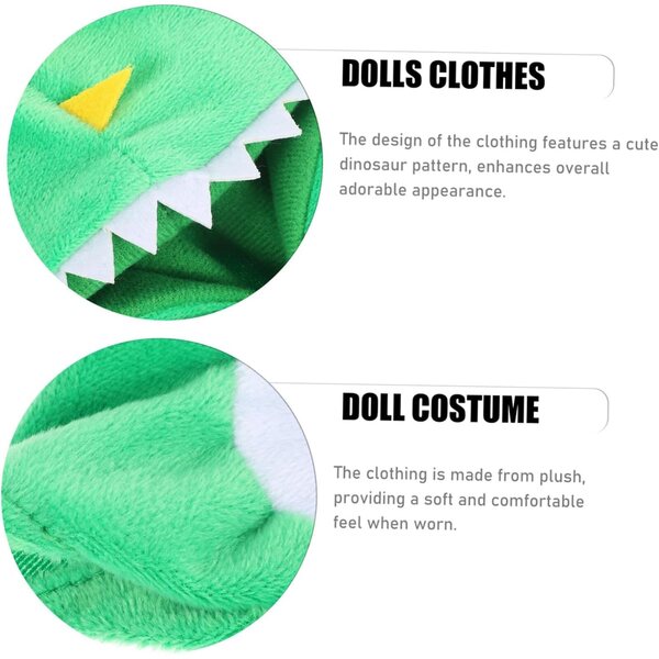 Costume dinosauro per bambole da 20 cm in tessuto morbido, facile da indossare