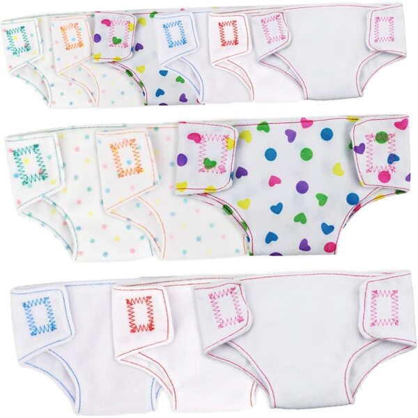 Set 12 Culottes Riutilizzabili in Cotone per Bambole 16-18 Pollici, Multicolore