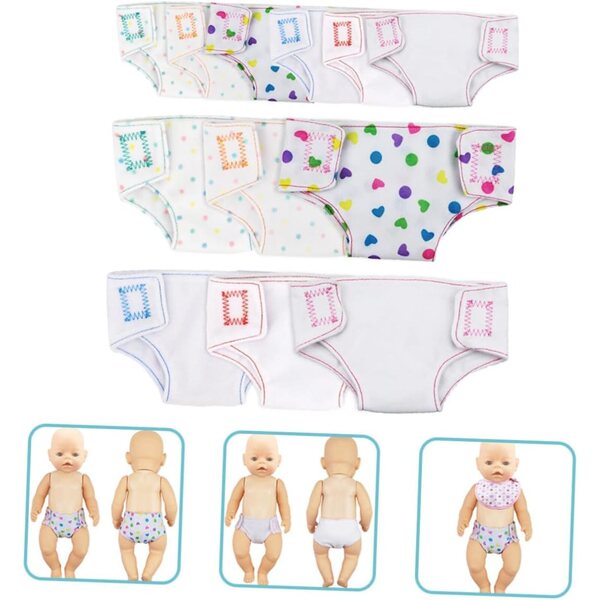 Set 12 Culottes Riutilizzabili in Cotone per Bambole 16-18 Pollici, Multicolore