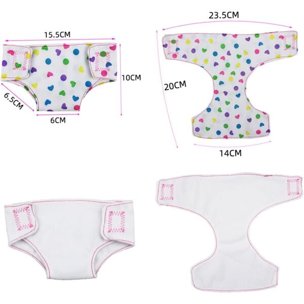Set 12 Culottes Riutilizzabili in Cotone per Bambole 16-18 Pollici, Multicolore