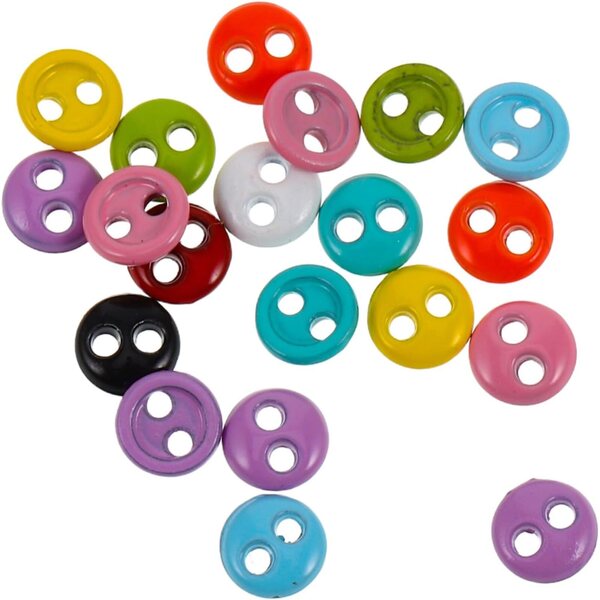Set 20 Mini Bottoni Rotondi Colorati a Due Fori per Abiti di Bambole - Miniature DIY