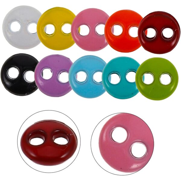 Set 20 Mini Bottoni Rotondi Colorati a Due Fori per Abiti di Bambole - Miniature DIY