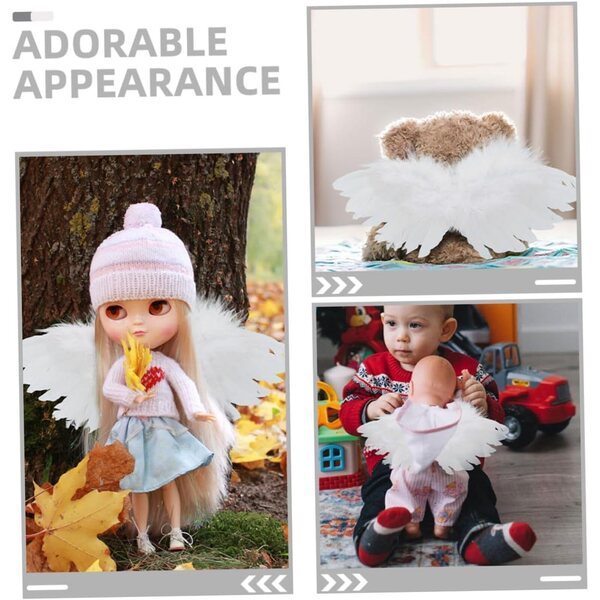 Hohopeti Mini weiße Engelsflügel für Puppen 22x10 cm Set 2 Stück, dekoratives Zubehör